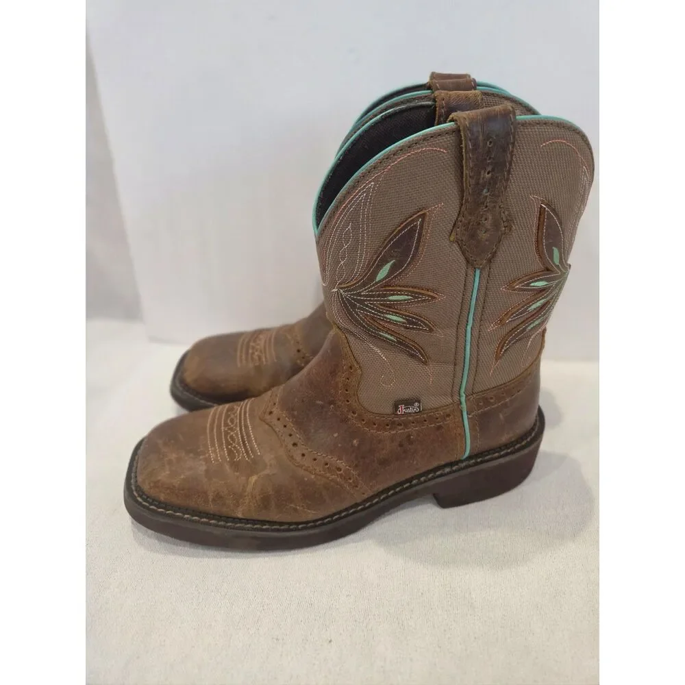 Justin Gypsy Nettie Womens Brown Turquoise Square Toe Cowboy Boots GY9536 Size 9